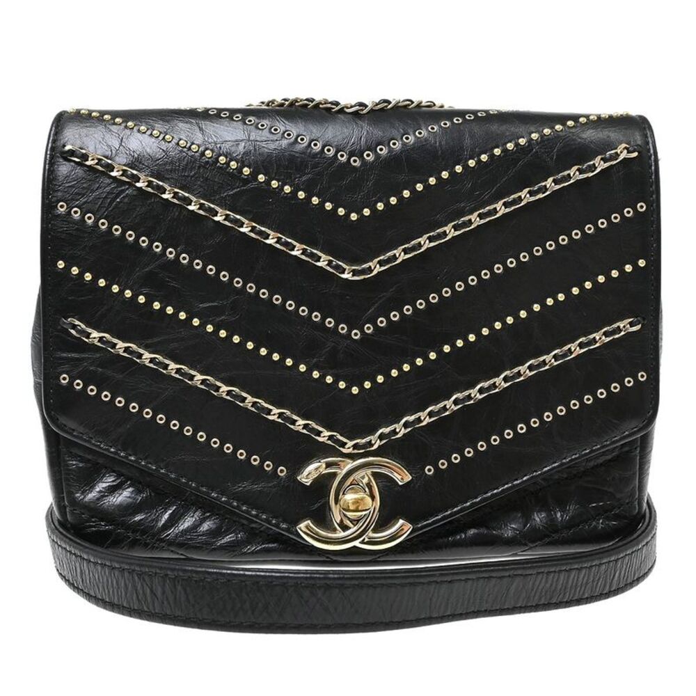 Chanel Vintage Envelope Flap Chevron Calfskin Black Leather Shoulder Bag Bag